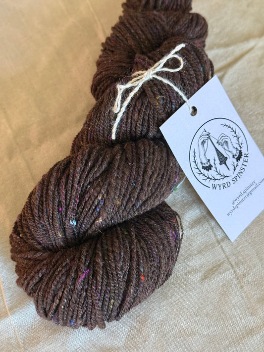 Cosmic Brownie — Merino, Sari Silk & Stellina Handspun
