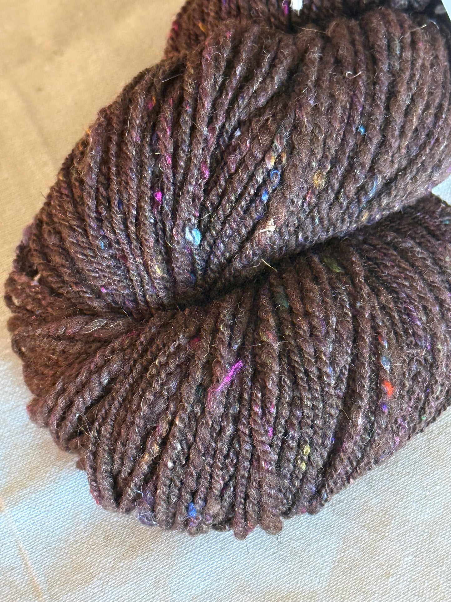 Cosmic Brownie — Merino, Sari Silk & Stellina Handspun