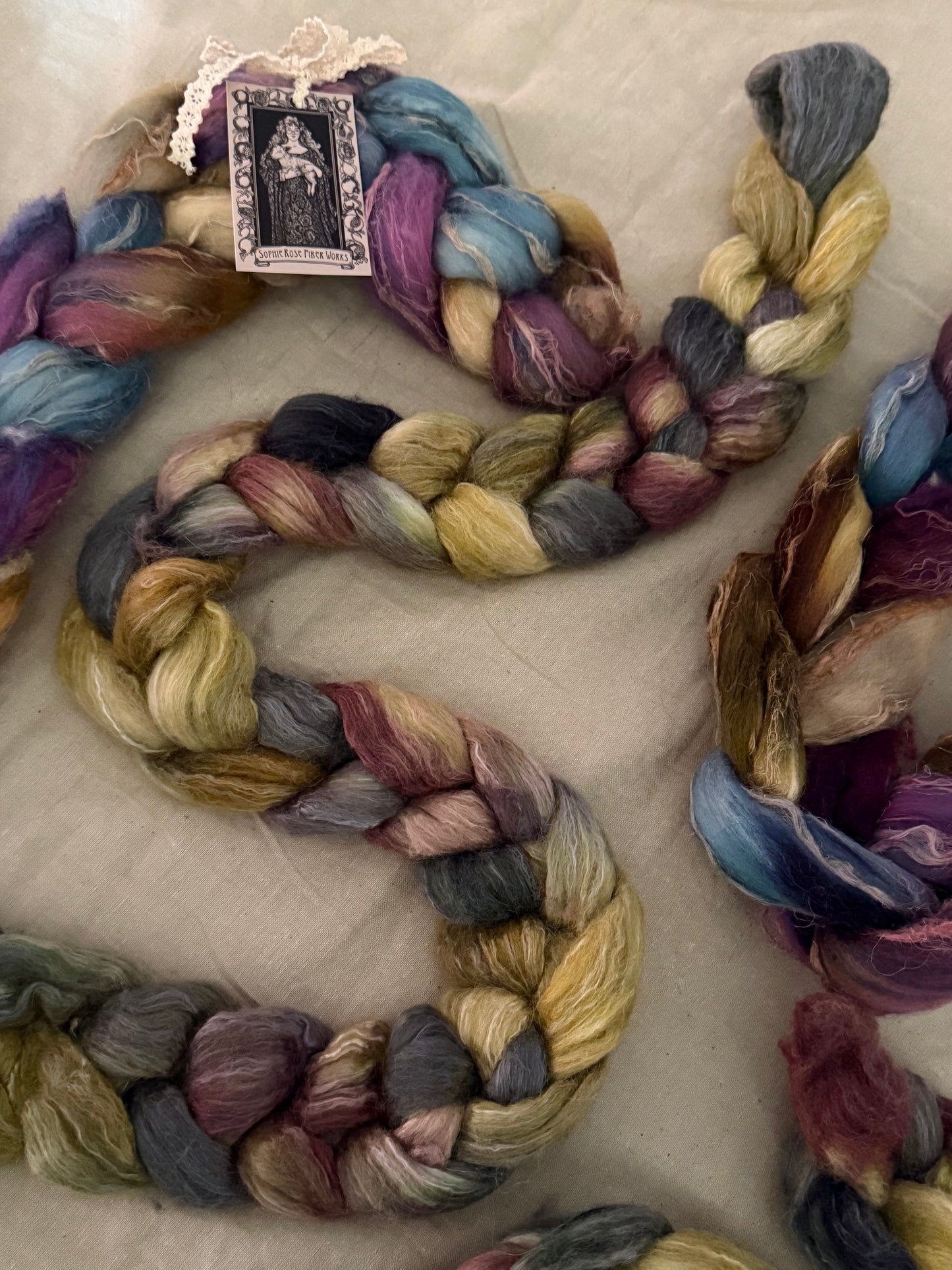 Combo Spin No. 1 — BFL / Alpaca / Rose + Merino / Tussah Silk / Flax