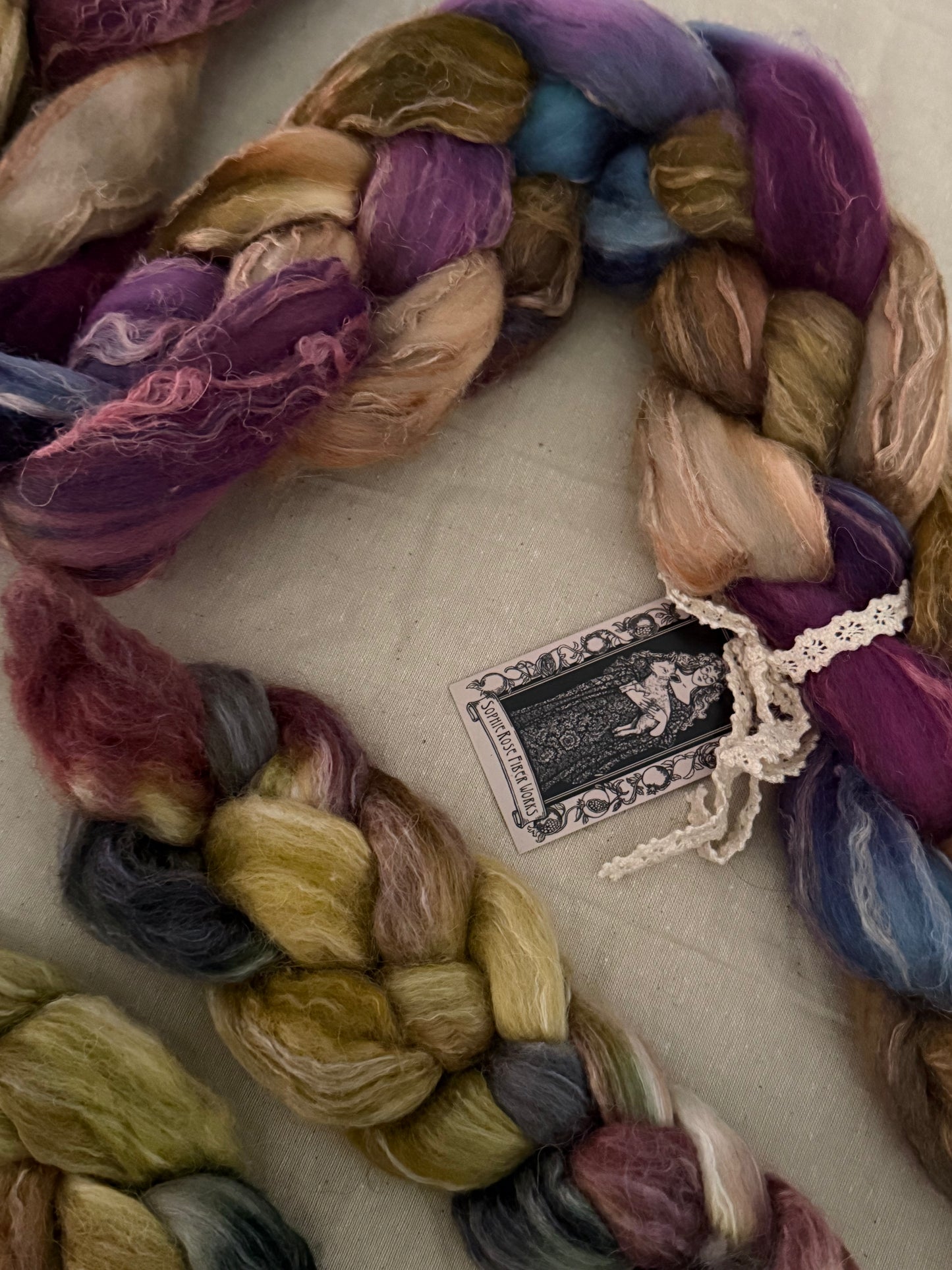 Combo Spin No. 1 — BFL / Alpaca / Rose + Merino / Tussah Silk / Flax